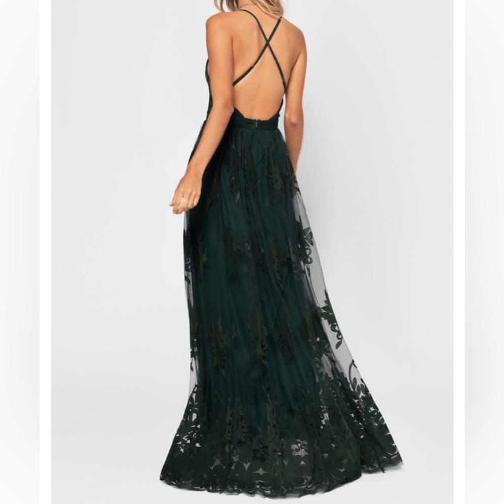 Emerald Green Lace Evening Gown